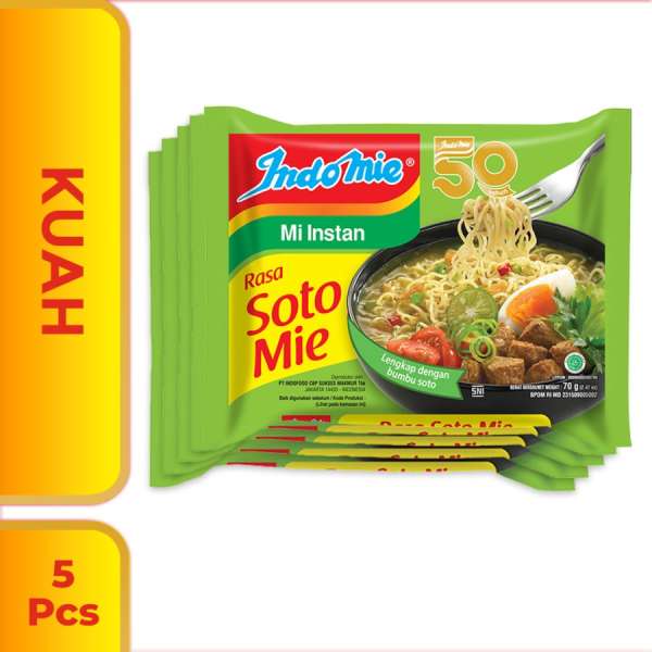 5 Bungkus Indomie Kuah Rasa Soto Mie 70g...