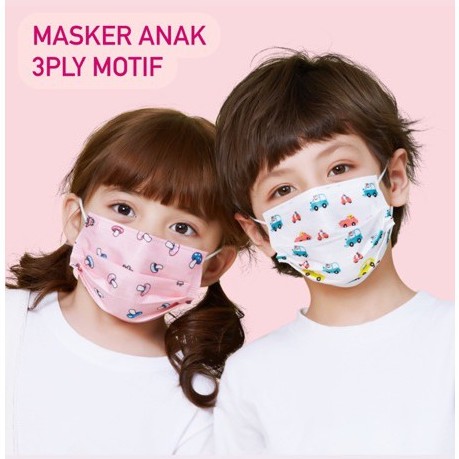 [Paket 50 Pcs] MASKER ANAK 3 PLY Cewe/Co...