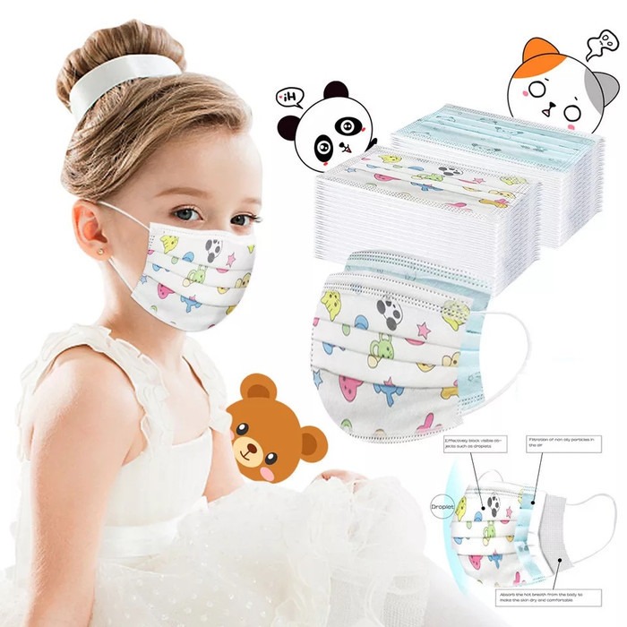 (PAKET 5 PCS) MASKER ANAK 3 PLY Cowo / C...
