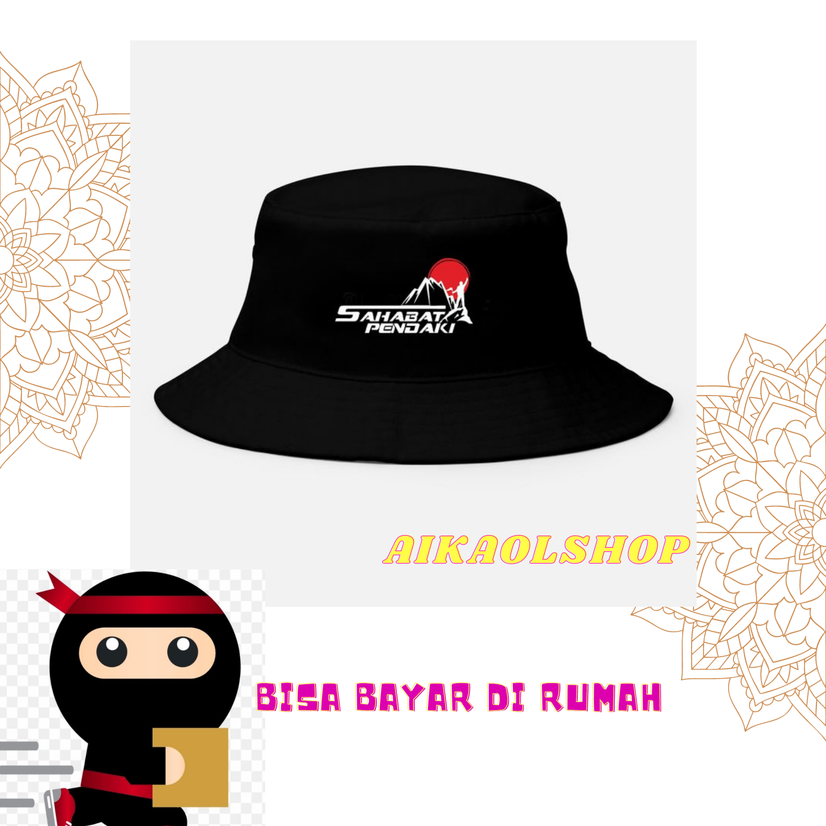 bucket hat unisex pria wanita warna Desi...
