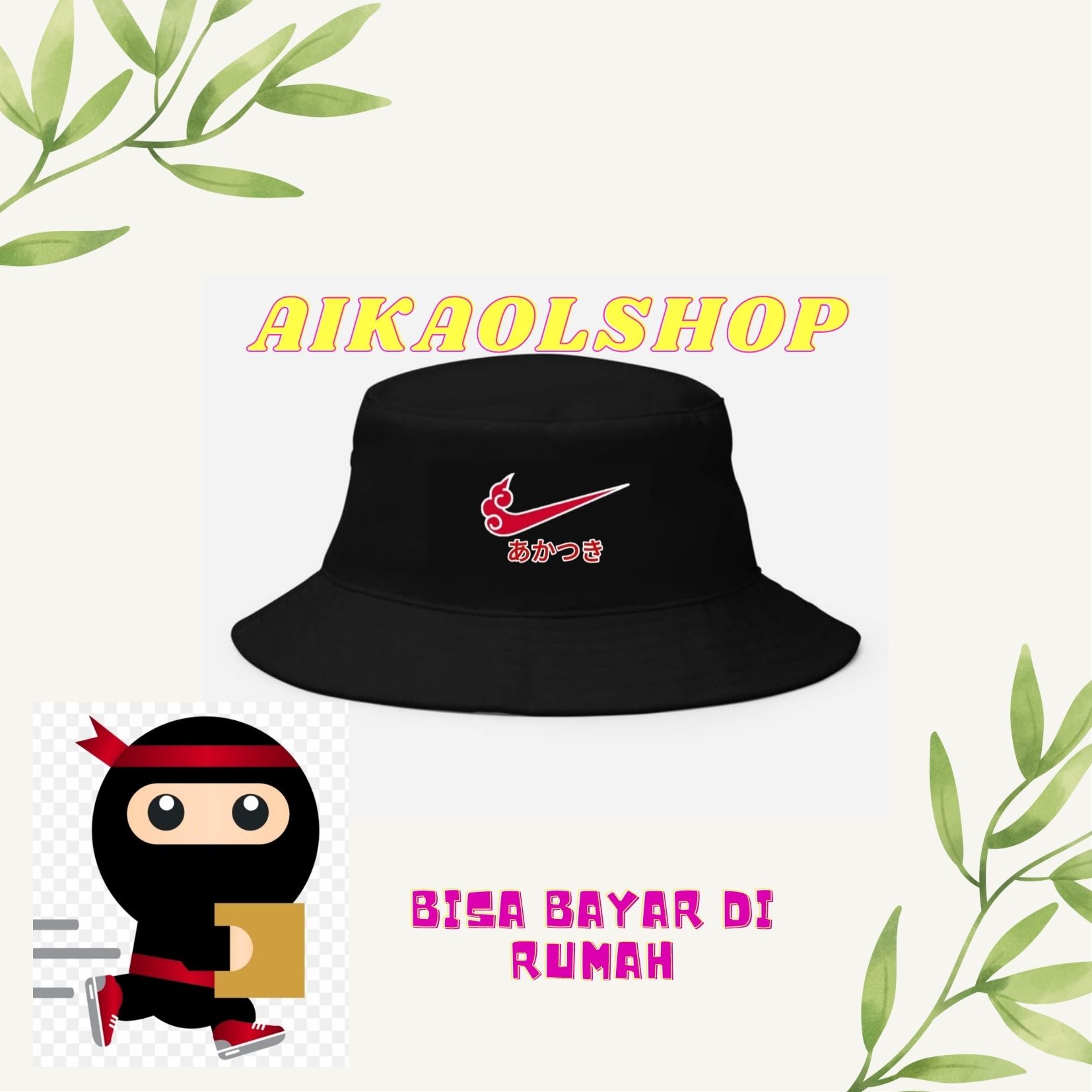 bucket hat unisex pria wanita warna hita...