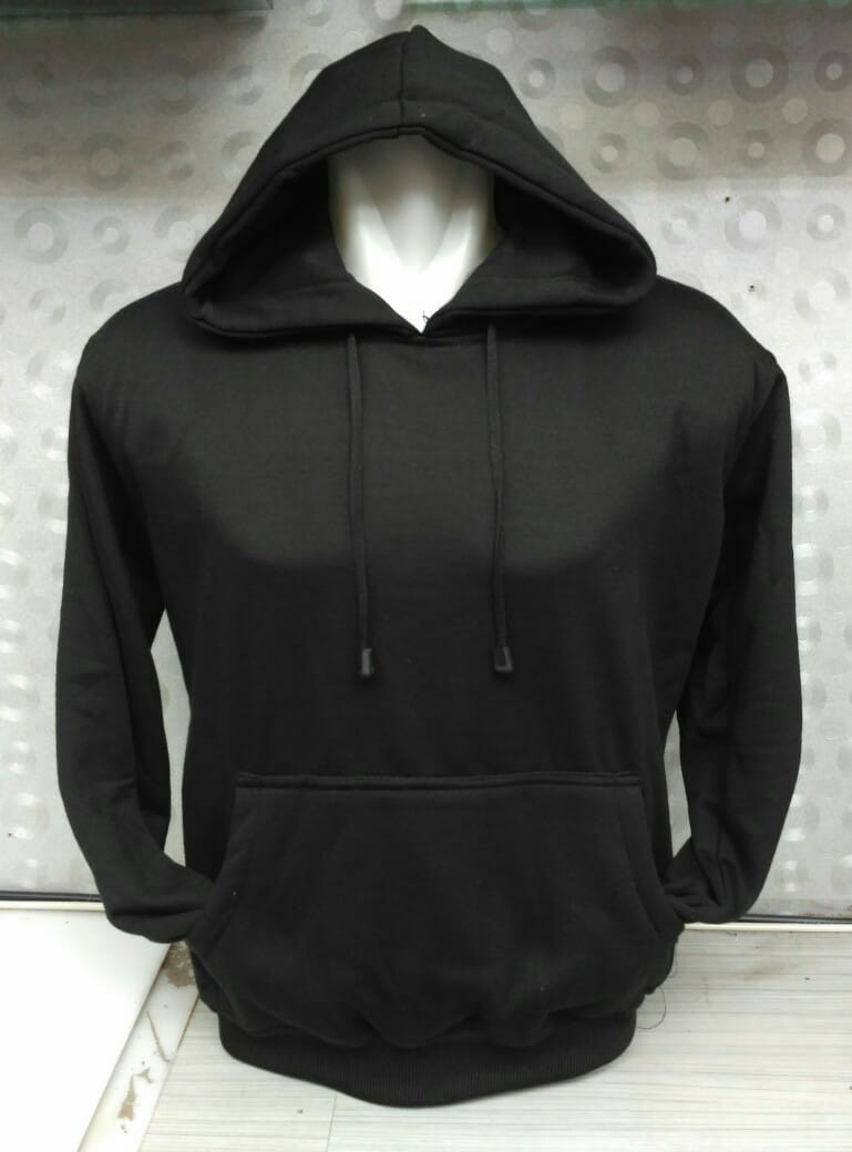 Hoodie Sweater Pria Polos Warna Hitam
